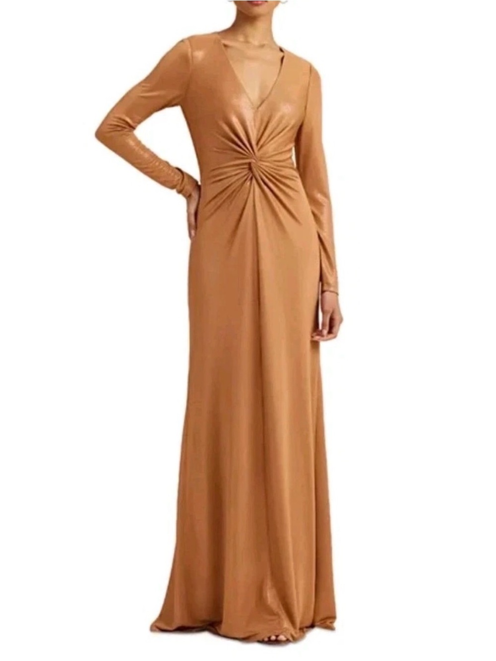 Lauren Ralph Lauren‎ Twisted Front Metallic Long-sleeve Gown maxi dress Size 8
